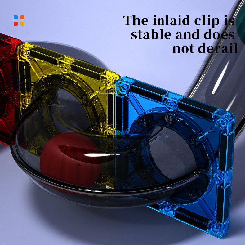 52PCS Jouet éducatif DIY en STEM pour enfants, piste de course avec billes en marbre et construction magnétique 3D Jouets de blocs de construction en tuiles magnétiques pour enfants