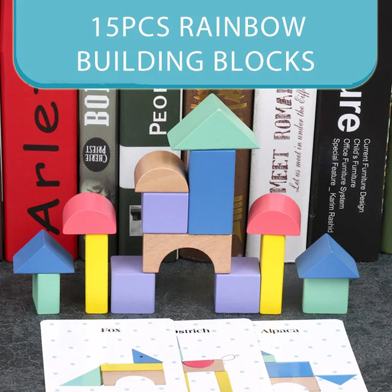 Blocs de Construction Montessori en Bois de Hêtre Arc-en-Ciel